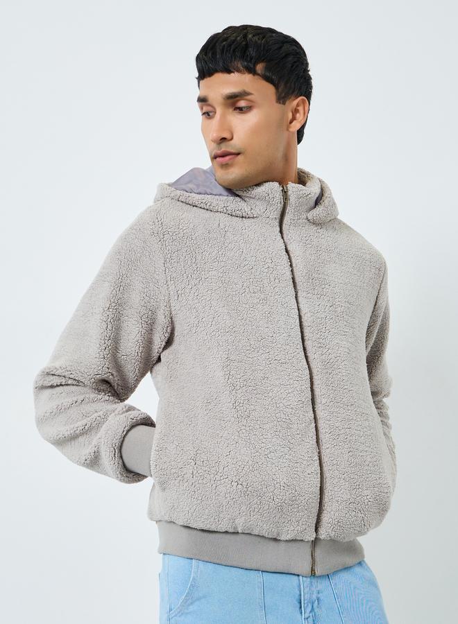 ستايلي جاكيت شيربا بقصة واسعة وياقة هودي - Image 3